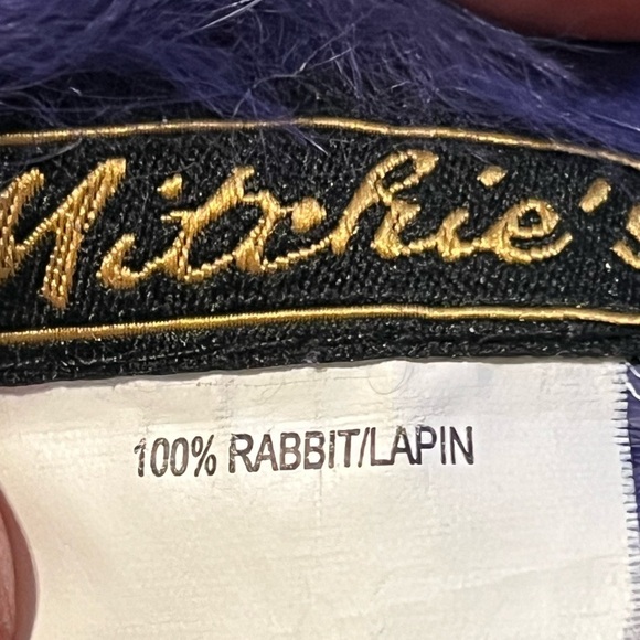 Mitchies Rare Rabbit Fur Scarf Luxury VTG Purple Fringed - Picture 3 of 5